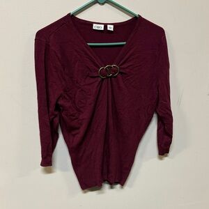 Cato Deep Burgundy Blouse with Ring Accent